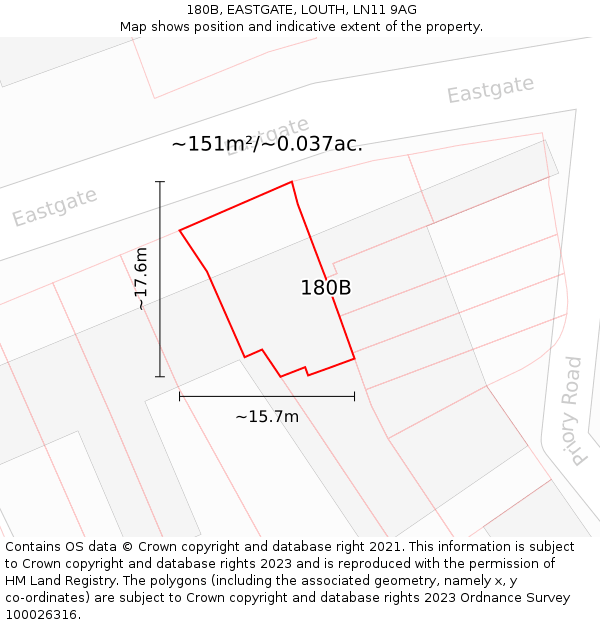 180B, EASTGATE, LOUTH, LN11 9AG: Plot and title map