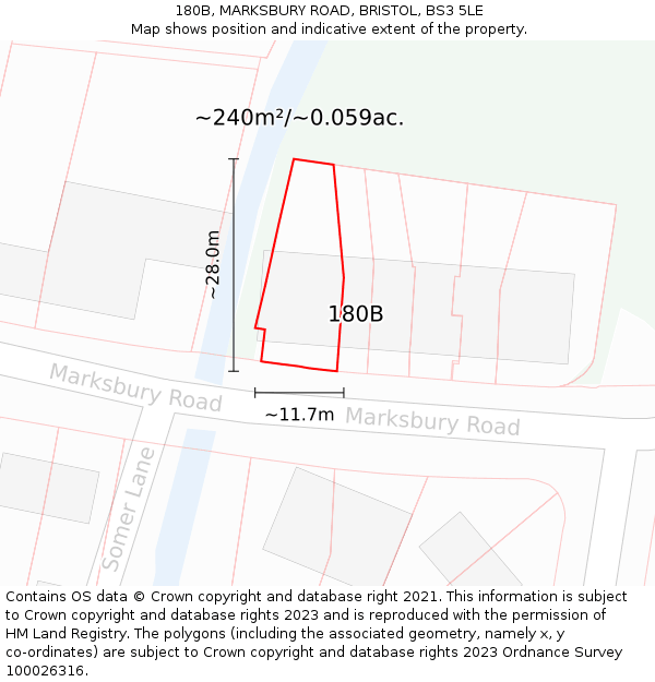 180B, MARKSBURY ROAD, BRISTOL, BS3 5LE: Plot and title map