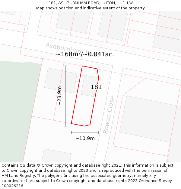 181, ASHBURNHAM ROAD, LUTON, LU1 1JW: Plot and title map