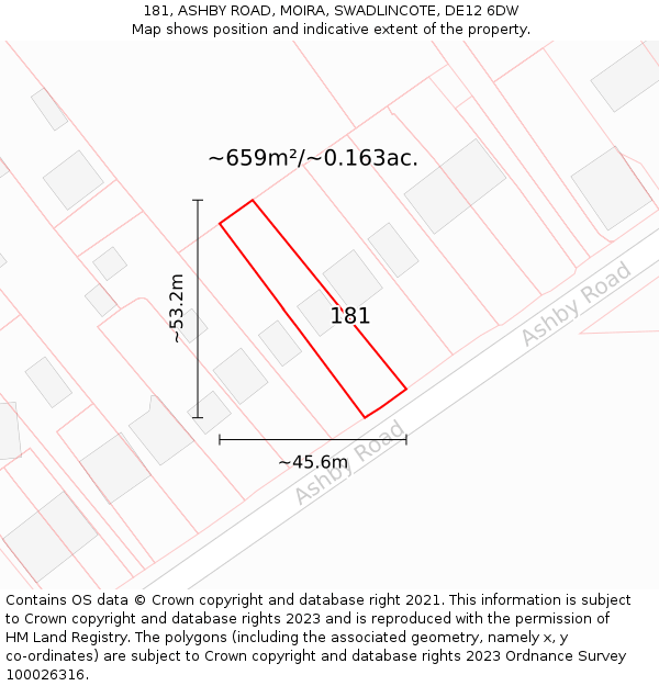 181, ASHBY ROAD, MOIRA, SWADLINCOTE, DE12 6DW: Plot and title map