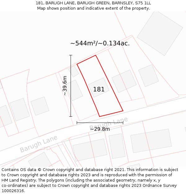 181, BARUGH LANE, BARUGH GREEN, BARNSLEY, S75 1LL: Plot and title map