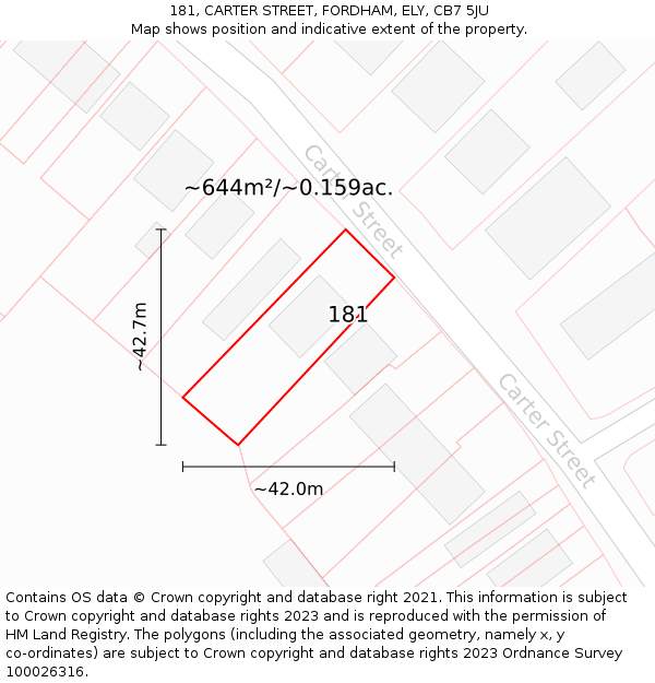 181, CARTER STREET, FORDHAM, ELY, CB7 5JU: Plot and title map