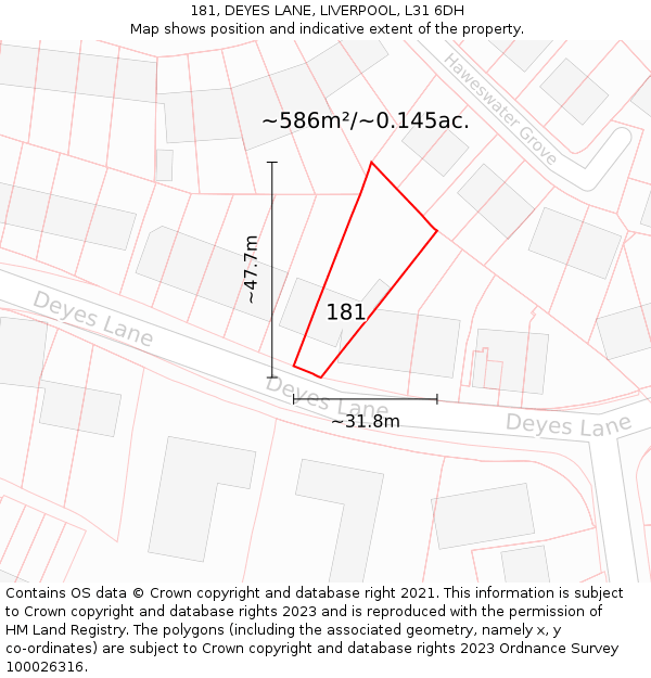 181, DEYES LANE, LIVERPOOL, L31 6DH: Plot and title map