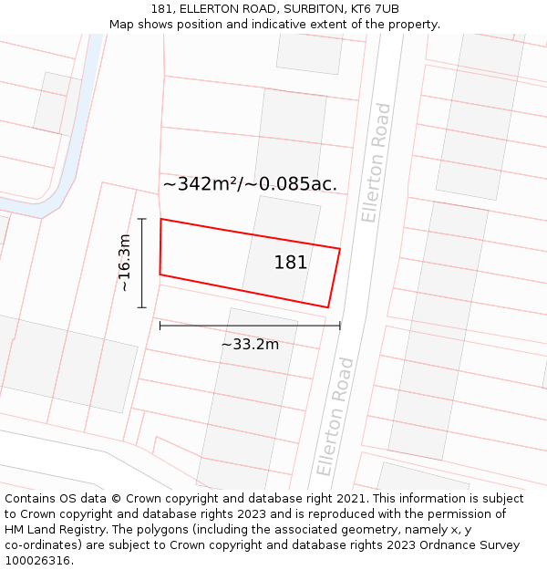 181, ELLERTON ROAD, SURBITON, KT6 7UB: Plot and title map