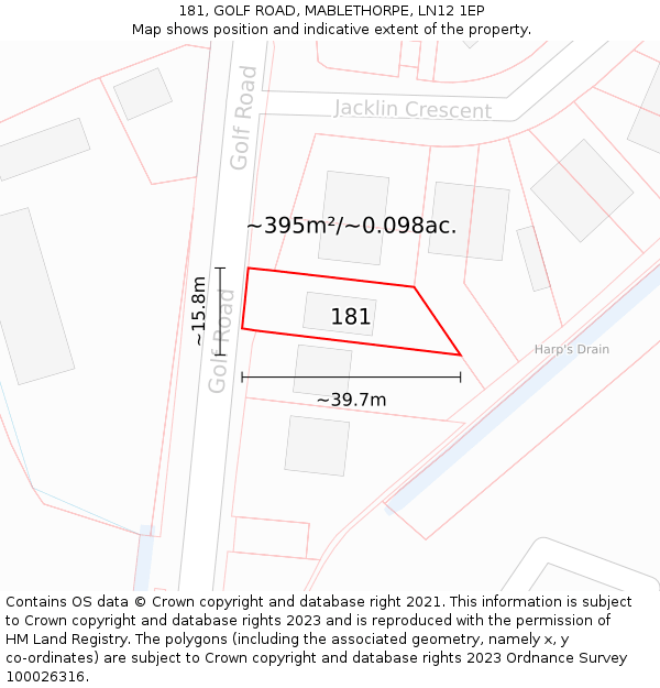 181, GOLF ROAD, MABLETHORPE, LN12 1EP: Plot and title map