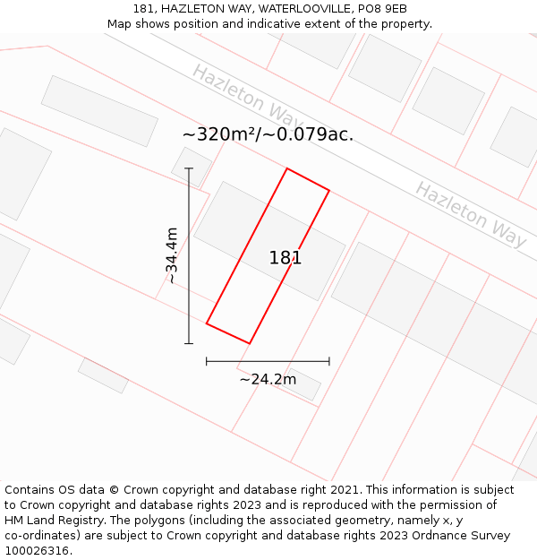 181, HAZLETON WAY, WATERLOOVILLE, PO8 9EB: Plot and title map