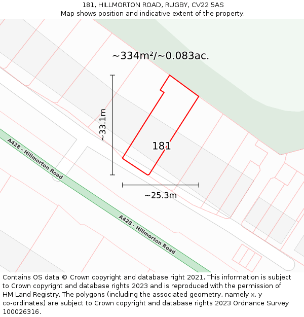 181, HILLMORTON ROAD, RUGBY, CV22 5AS: Plot and title map