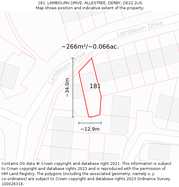 181, LAMBOURN DRIVE, ALLESTREE, DERBY, DE22 2US: Plot and title map