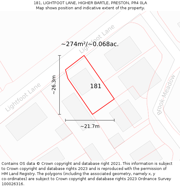 181, LIGHTFOOT LANE, HIGHER BARTLE, PRESTON, PR4 0LA: Plot and title map