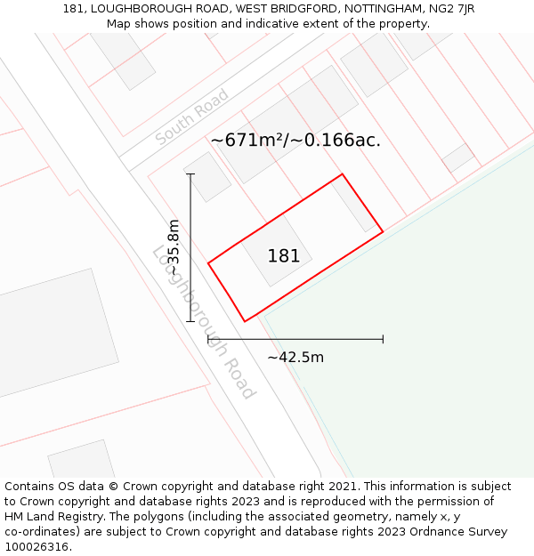 181, LOUGHBOROUGH ROAD, WEST BRIDGFORD, NOTTINGHAM, NG2 7JR: Plot and title map