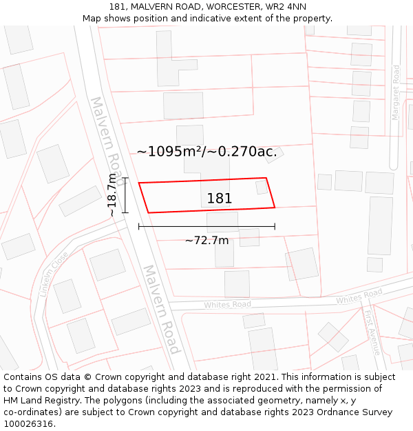 181, MALVERN ROAD, WORCESTER, WR2 4NN: Plot and title map