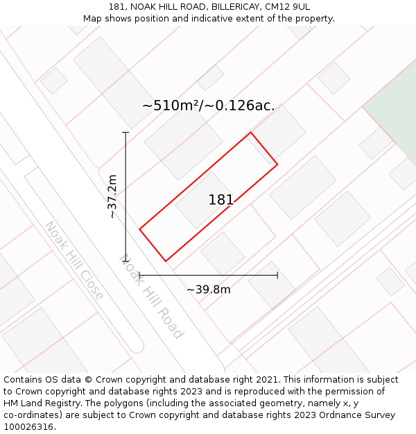 181, NOAK HILL ROAD, BILLERICAY, CM12 9UL: Plot and title map