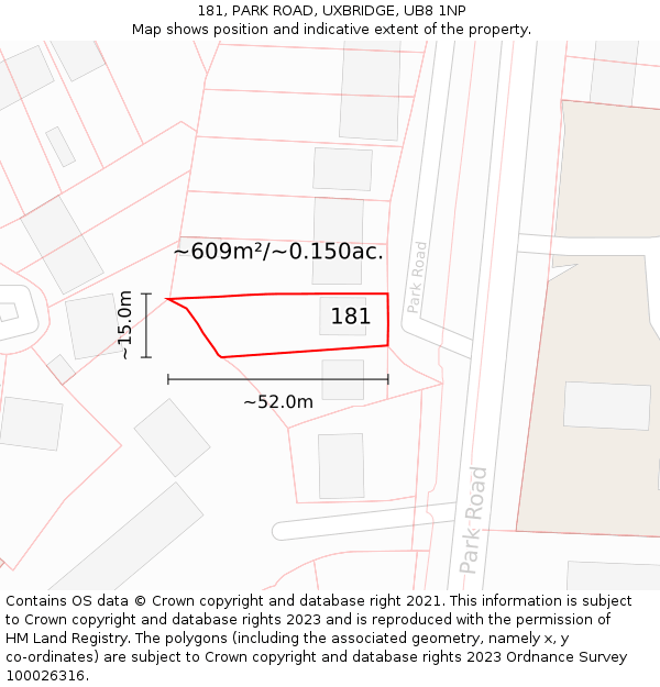 181, PARK ROAD, UXBRIDGE, UB8 1NP: Plot and title map