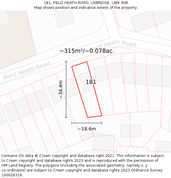 181, PIELD HEATH ROAD, UXBRIDGE, UB8 3NR: Plot and title map