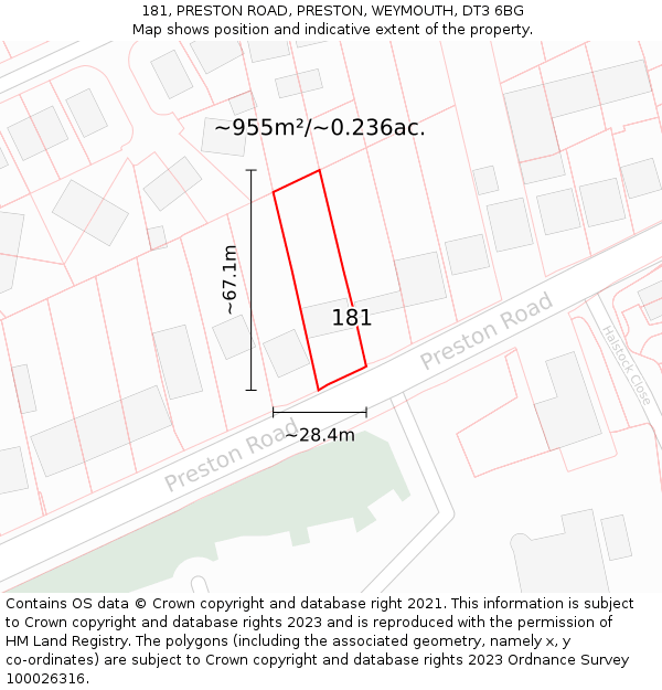 181, PRESTON ROAD, PRESTON, WEYMOUTH, DT3 6BG: Plot and title map