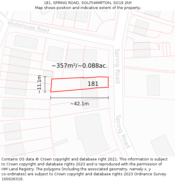 181, SPRING ROAD, SOUTHAMPTON, SO19 2NY: Plot and title map