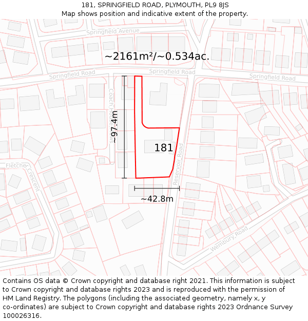 181, SPRINGFIELD ROAD, PLYMOUTH, PL9 8JS: Plot and title map