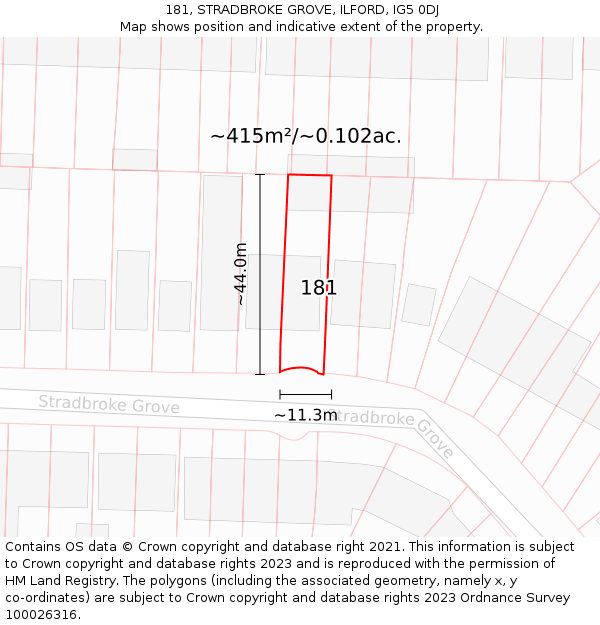 181, STRADBROKE GROVE, ILFORD, IG5 0DJ: Plot and title map