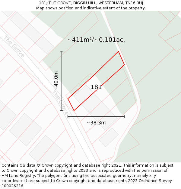 181, THE GROVE, BIGGIN HILL, WESTERHAM, TN16 3UJ: Plot and title map