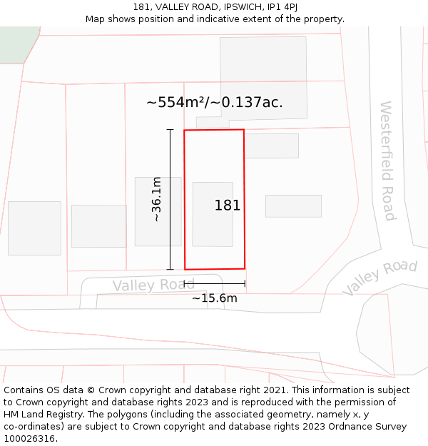 181, VALLEY ROAD, IPSWICH, IP1 4PJ: Plot and title map