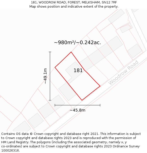 181, WOODROW ROAD, FOREST, MELKSHAM, SN12 7RF: Plot and title map