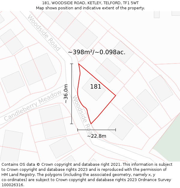181, WOODSIDE ROAD, KETLEY, TELFORD, TF1 5WT: Plot and title map