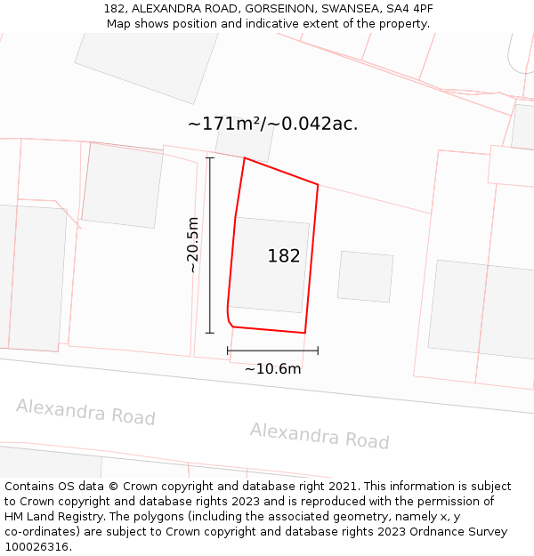 182, ALEXANDRA ROAD, GORSEINON, SWANSEA, SA4 4PF: Plot and title map