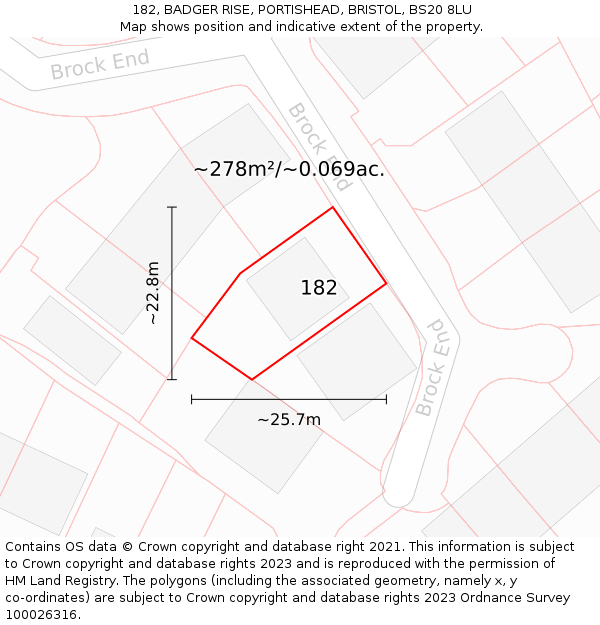 182, BADGER RISE, PORTISHEAD, BRISTOL, BS20 8LU: Plot and title map