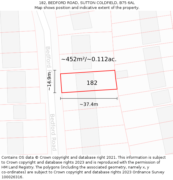 182, BEDFORD ROAD, SUTTON COLDFIELD, B75 6AL: Plot and title map