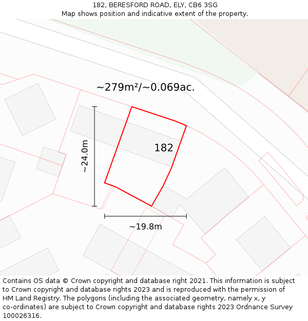 182, BERESFORD ROAD, ELY, CB6 3SG: Plot and title map