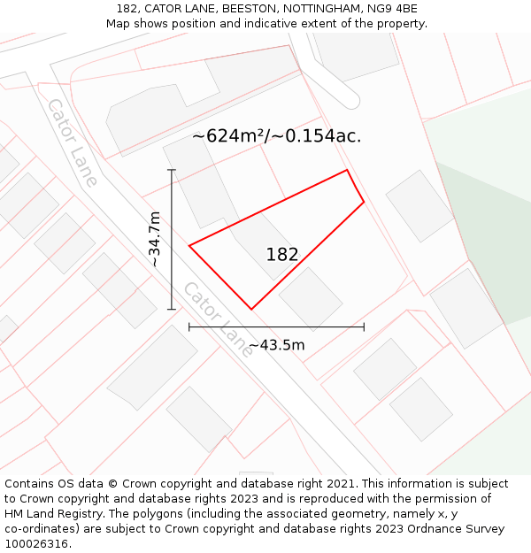 182, CATOR LANE, BEESTON, NOTTINGHAM, NG9 4BE: Plot and title map