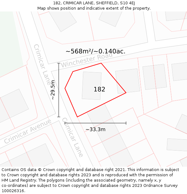 182, CRIMICAR LANE, SHEFFIELD, S10 4EJ: Plot and title map