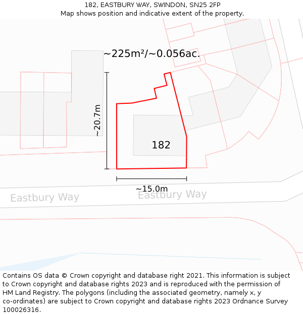 182, EASTBURY WAY, SWINDON, SN25 2FP: Plot and title map