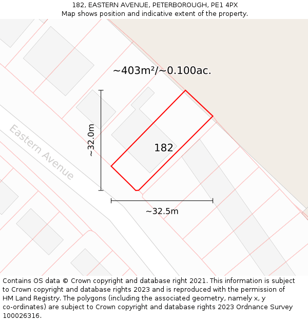 182, EASTERN AVENUE, PETERBOROUGH, PE1 4PX: Plot and title map