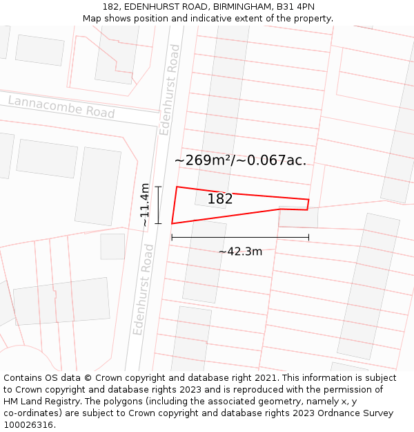 182, EDENHURST ROAD, BIRMINGHAM, B31 4PN: Plot and title map