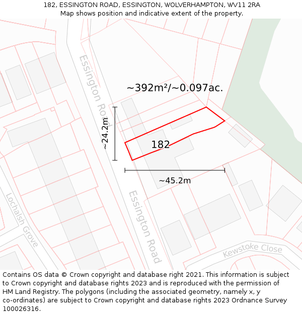 182, ESSINGTON ROAD, ESSINGTON, WOLVERHAMPTON, WV11 2RA: Plot and title map