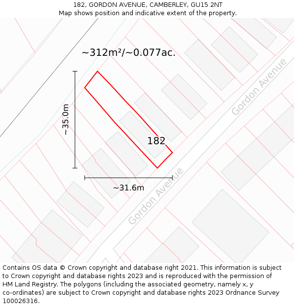 182, GORDON AVENUE, CAMBERLEY, GU15 2NT: Plot and title map