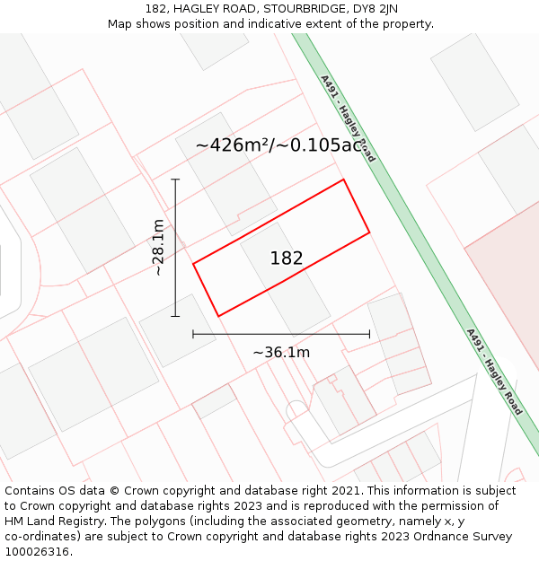 182, HAGLEY ROAD, STOURBRIDGE, DY8 2JN: Plot and title map