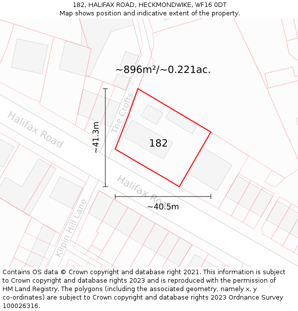 182, HALIFAX ROAD, HECKMONDWIKE, WF16 0DT: Plot and title map