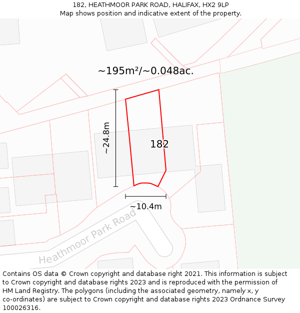 182, HEATHMOOR PARK ROAD, HALIFAX, HX2 9LP: Plot and title map