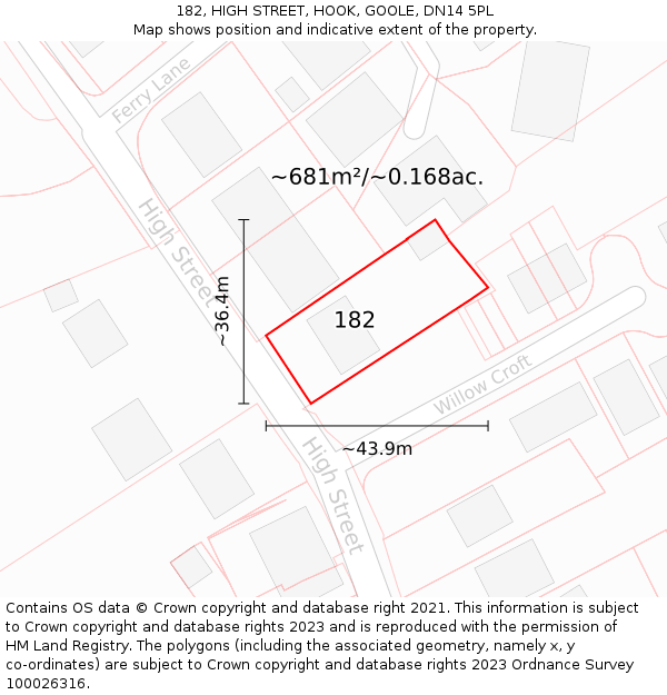 182, HIGH STREET, HOOK, GOOLE, DN14 5PL: Plot and title map