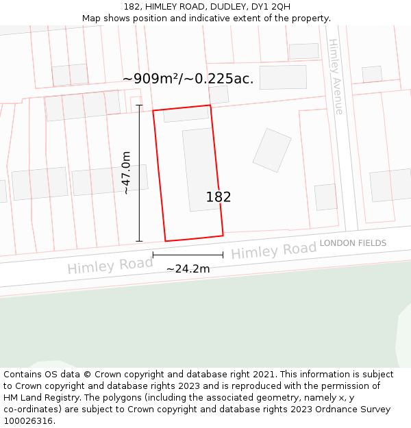 182, HIMLEY ROAD, DUDLEY, DY1 2QH: Plot and title map