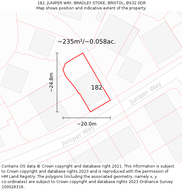 182, JUNIPER WAY, BRADLEY STOKE, BRISTOL, BS32 0DR: Plot and title map