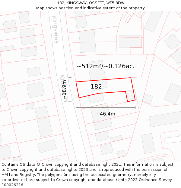 182, KINGSWAY, OSSETT, WF5 8DW: Plot and title map