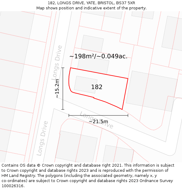 182, LONGS DRIVE, YATE, BRISTOL, BS37 5XR: Plot and title map