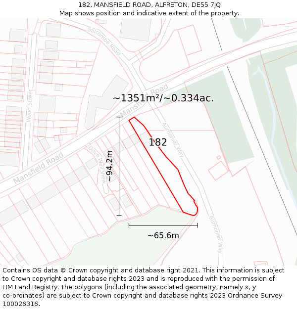 182, MANSFIELD ROAD, ALFRETON, DE55 7JQ: Plot and title map