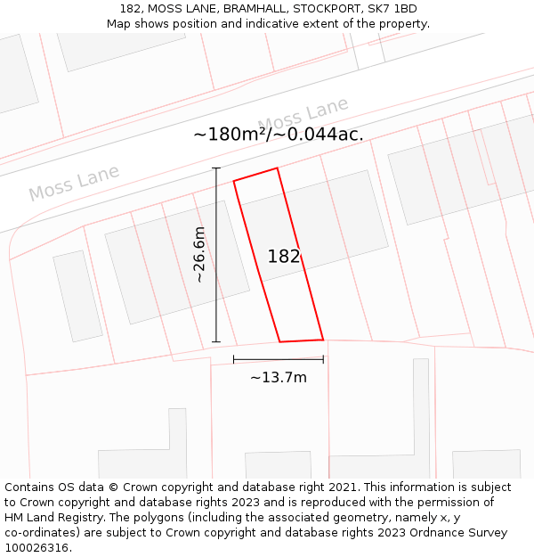 182, MOSS LANE, BRAMHALL, STOCKPORT, SK7 1BD: Plot and title map