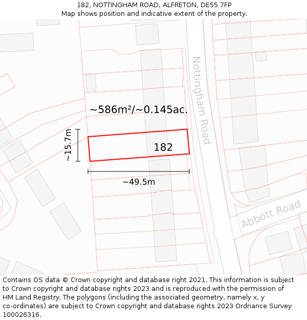 182, NOTTINGHAM ROAD, ALFRETON, DE55 7FP: Plot and title map