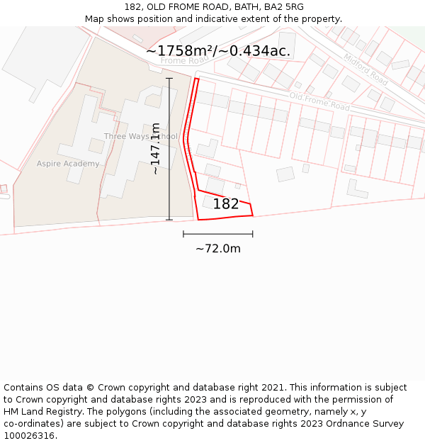 182, OLD FROME ROAD, BATH, BA2 5RG: Plot and title map