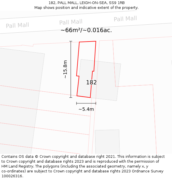 182, PALL MALL, LEIGH-ON-SEA, SS9 1RB: Plot and title map